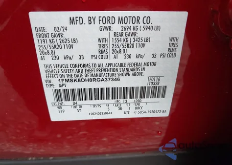 2024 Ford Explorer Xlt from USA, damaged, VIN 1FMSK8DH8RGA37346